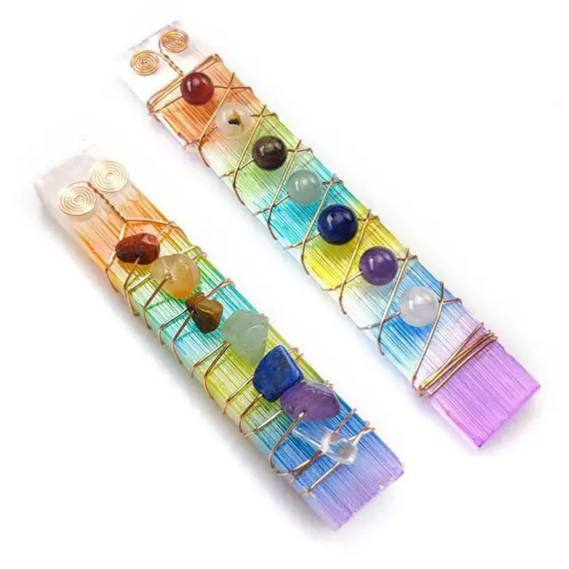 7 Chakra Healing Crystals Stones Beads Wire Wrapped Selenite Stick Wand Hot K7