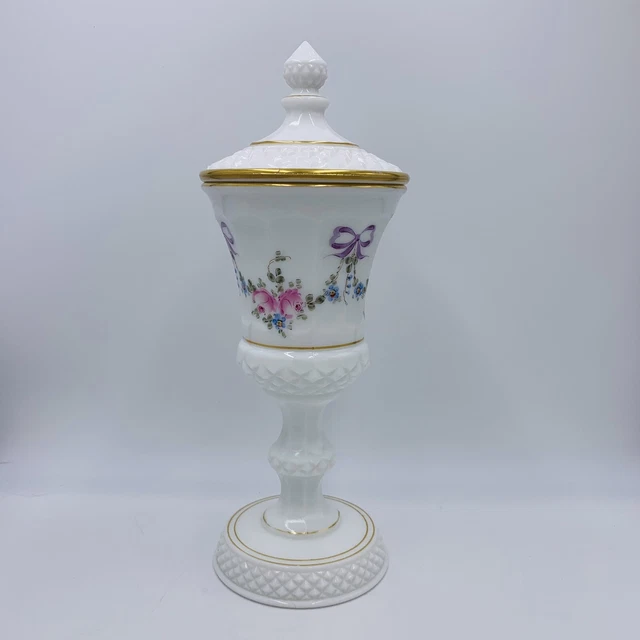 Vtg Westmoreland Milk Glass Urn Compote Dresser Jar Hand painted Cottagecore
