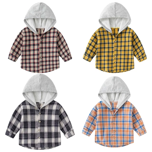 Kids Boys Hoodie Outerwear Long Sleeve Plaid Jacket Casual Wear Clothing