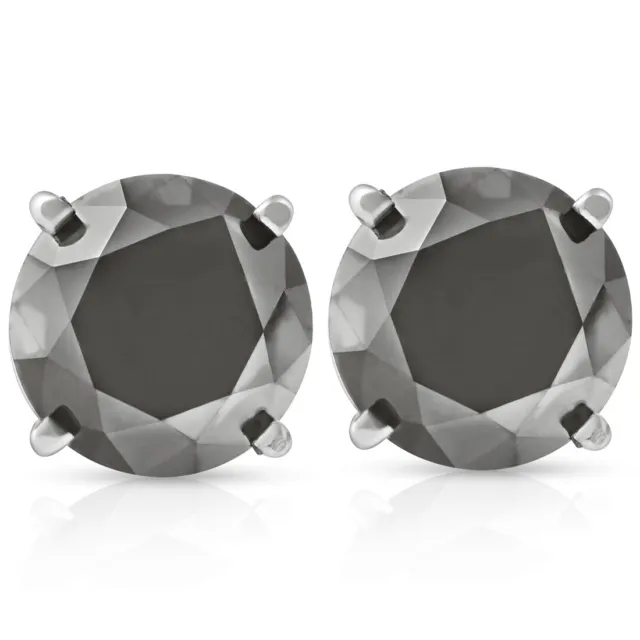 3 TCW 14k White Gold Round Black Diamond Stud Earrings