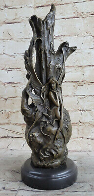 Art Nouveau bronze vase nude Lady France Paris Statue Marble Base Sculpture
