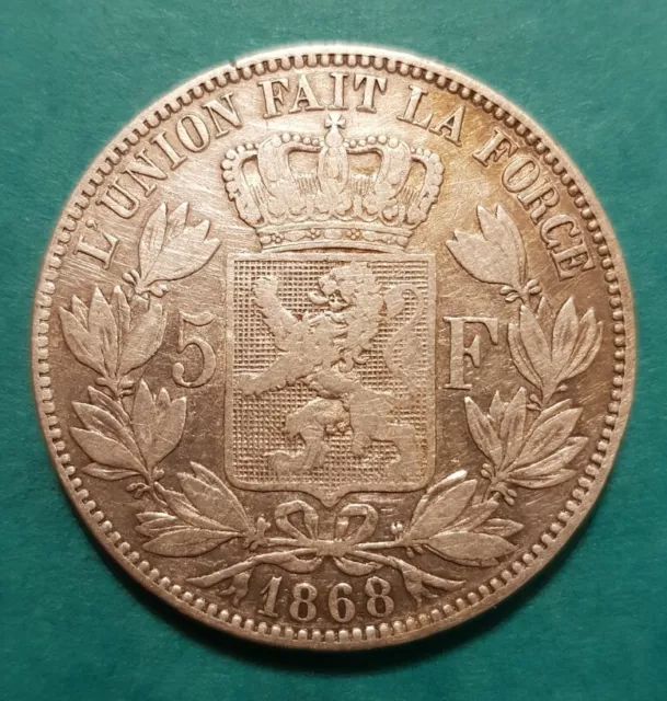 5 Francs Argent Léopold II 1868 Belgique
