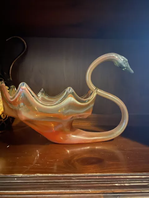 Vtg Sooner 1960's, Large Hand Blown Murano Swirl Art Swung Glass  Swan Mid Cent