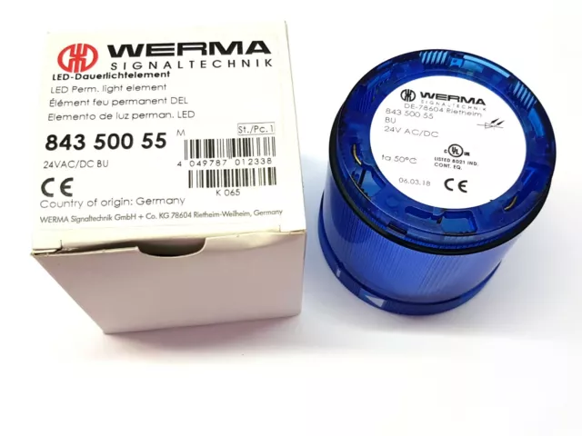 1 x WERMA LED-Dauerlichtelement 843.500.55 24 VAC/DC BU Blau Ø 70 mm Neu OVP