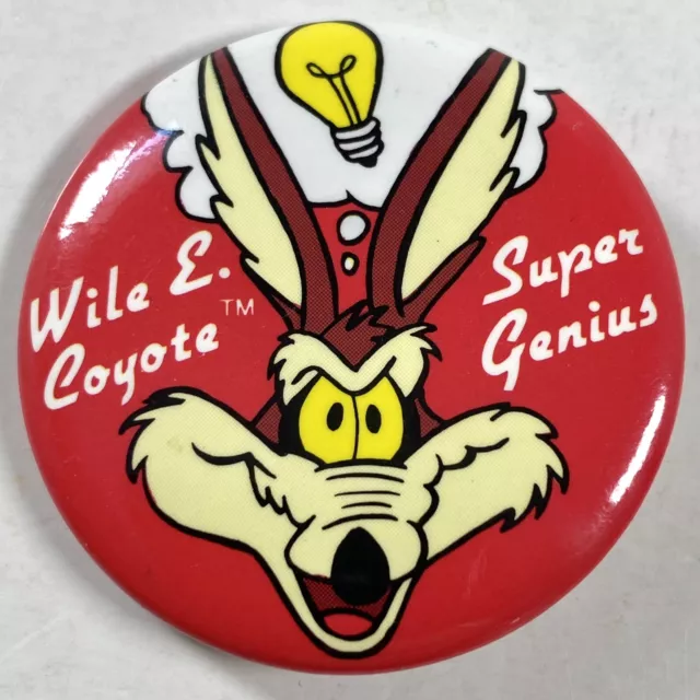 Wile E. Coyote Super Genius Vintage Button Pin 1989 Warner Bros Cartoon Pinback