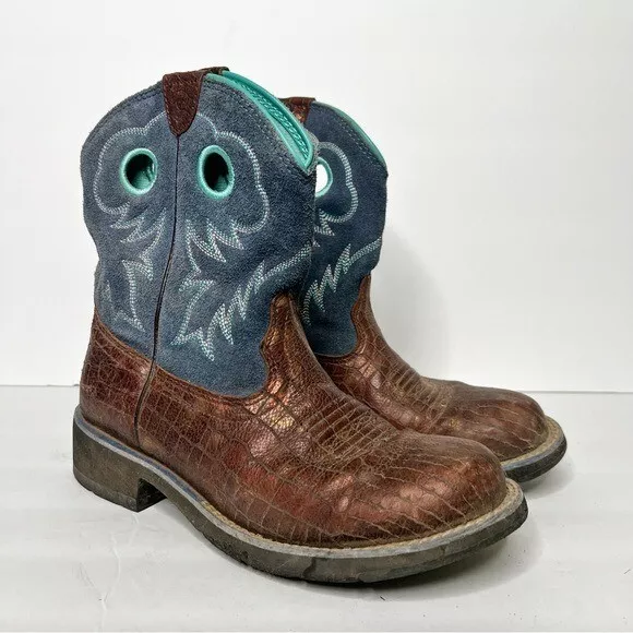 Ariat Boots Brown Blue Metallic Cowgirl Western Boots Size 7.5 Women’s