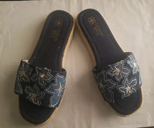 Avon Cushion Walk Denim Blue Slide Sandals Espadrilles Women US Size 6