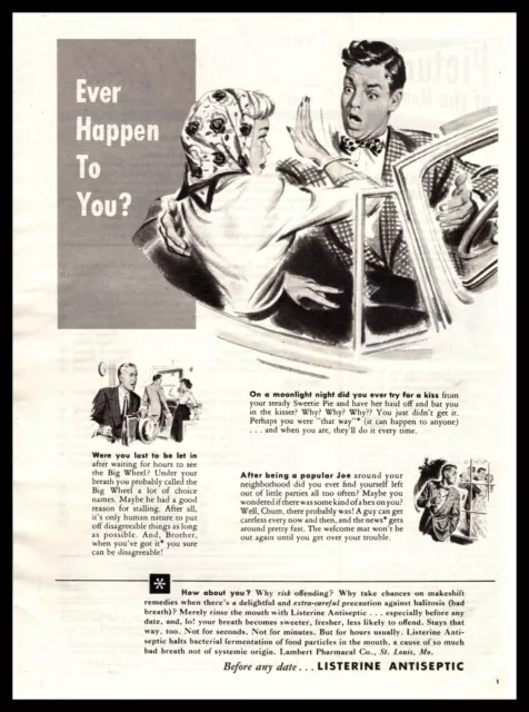 1950 Listerine Halitosis Date Slaps Would Be Kisser Ever Happen To You? Print Ad