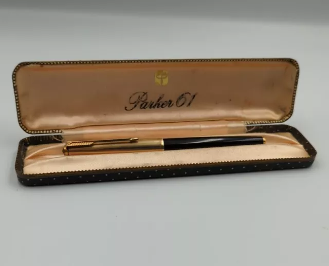 Vintage Parker 61 1/10 12ct Rolled Gold Fountain Pen in Original Box