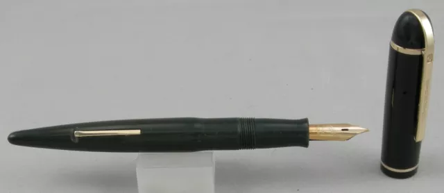 Eversharp Skyline Demi Green w/Gold Trim Fountain Pen - 14kt M Nib - 1940's