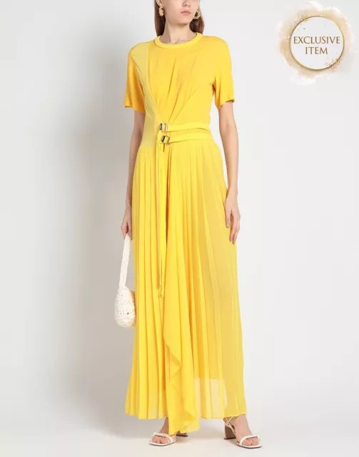 RRP€748 ICEBERG Maxi A-Line Dress IT40 US4 UK8 S Silk Blend Yellow Lined Pleated