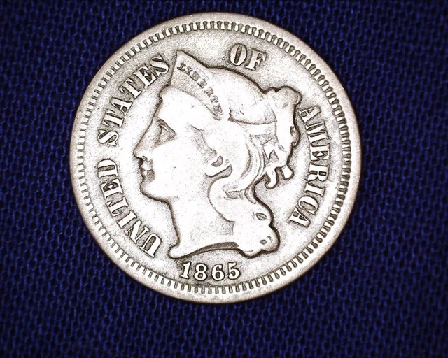 1865 3 Cent Piece 1st Year Coin  Nice Details  #TR99