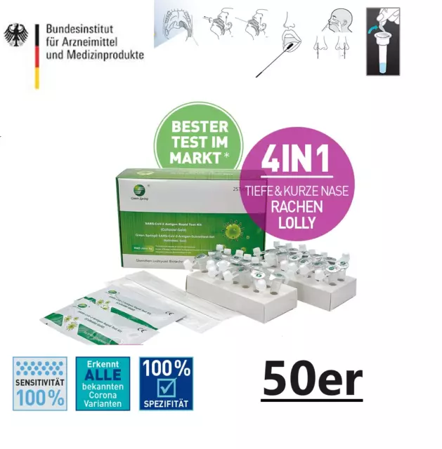 25/50x Corona Schnelltest Covid-19 Antigen Nasal Rapid Nasen Test Omikron BfArM