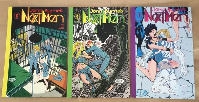 3 vintage comic books Next Men 2 4 5 John Byrnes 1992 Dark Horse 1990s cult ser.