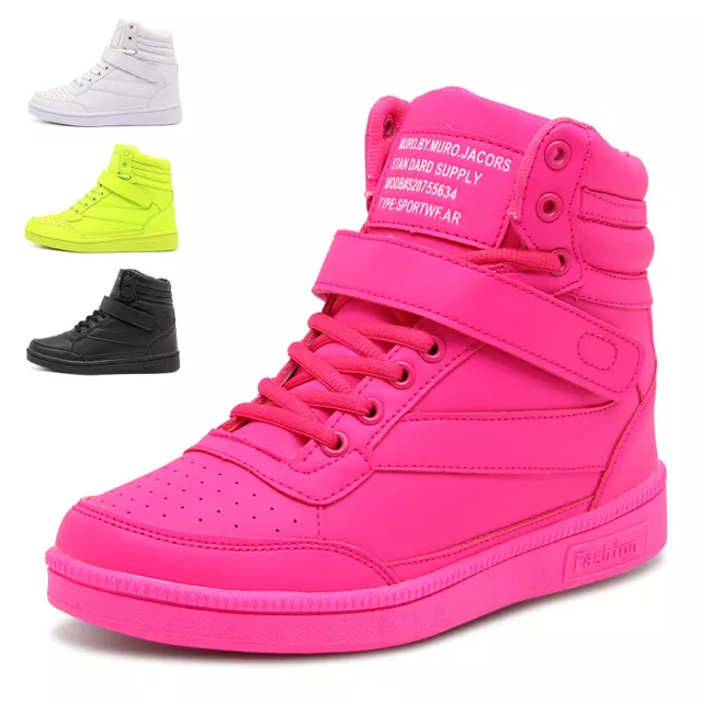 Womens Hidden Wedge Heel Ankle High Top Trainers Lace Up Sneakers Sport Shoes 2