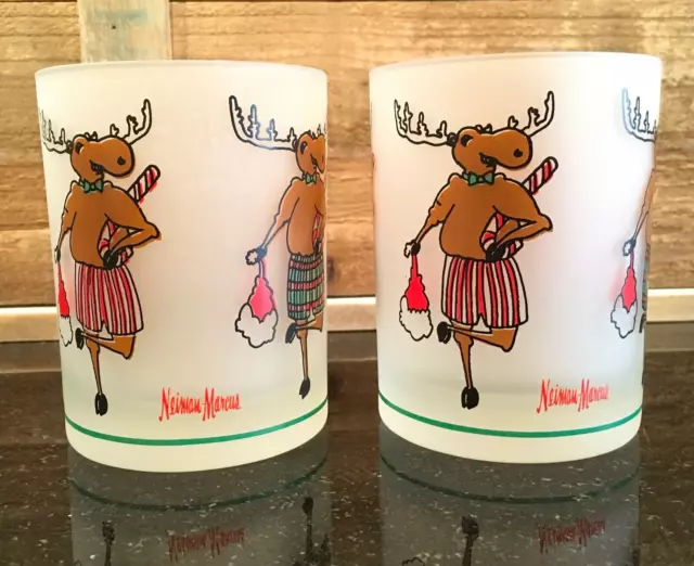 Neiman Marcus Christmas Reindeer 16 oz. Wine Glasses, Set of 2