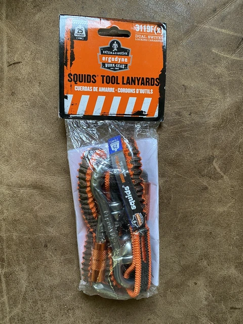 New Squids Ergodyne #3119F Double Swivel Carabiner 25 Lb Tool Safety Lanyard 38”