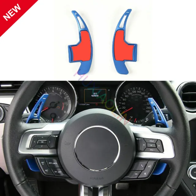For Ford Mustang 2015+ Parts Blue Steering Wheel Shift Paddle Shifter Trim Cover