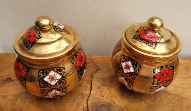 Paar Gold IMARI SGB Dekogläser mit Abdeckungen Henrys 3