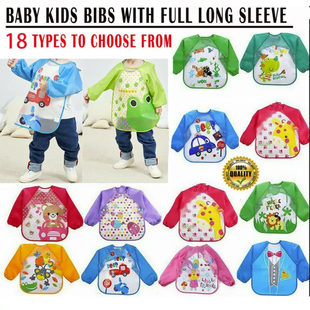 Baby Kids Bibs With Full Long Sleeve Baby Toddler Weaning Feeding Apron Smock