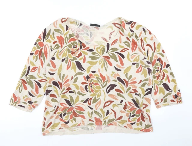 Alex & Co Damen-T-Shirt braun Blumenmuster Leinen Basic Größe 16 Rundhalsausschnitt