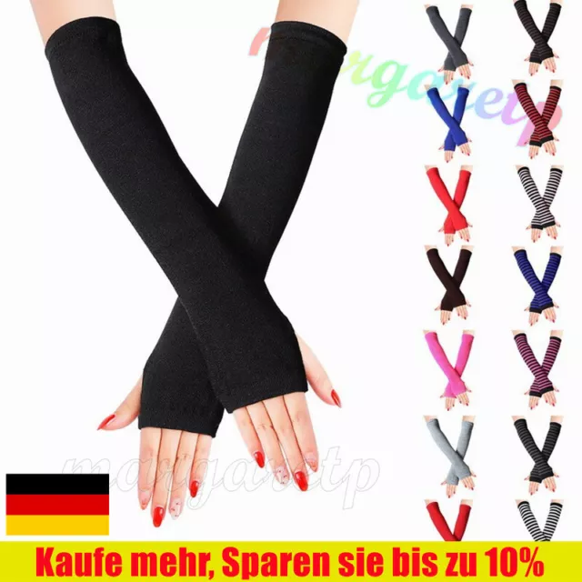 Mode Frau Lang Handstulpen Fingerlos Handschuhe Gestreift.Pulswärmer Armstulpen