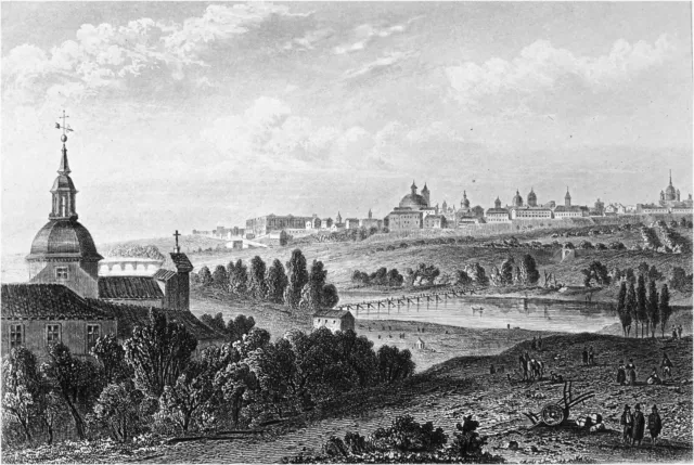 ESPAGNE - MADRID au 19e siècle vue de sa CAMPAGNE - Gravure du 19e siècle