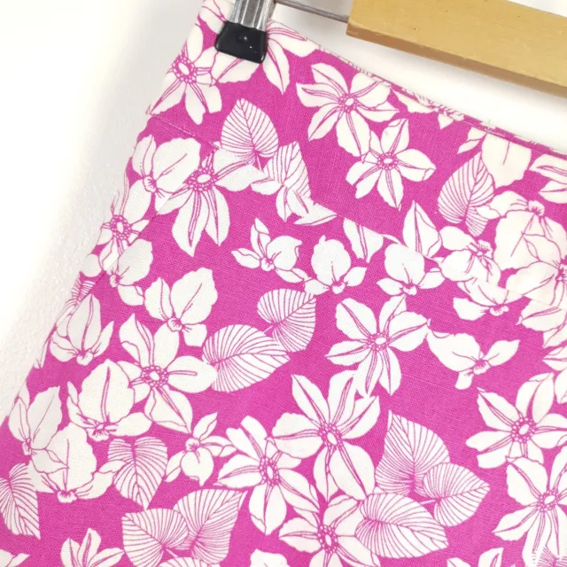 Laura Ashley Linen Skirt Size UK 10 Pink White Floral A Line Summer 2