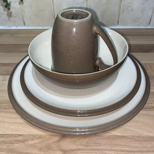 Denby Everyday Cappuccino Dinner Set For 1 -Dinner Plate, Side Plate, Bowl & Cup 2