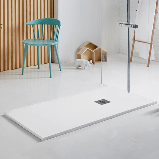 Piatto Doccia 70x100 cm in Marmo Resina Gelcoat Bianco Con Piletta Essential Sla