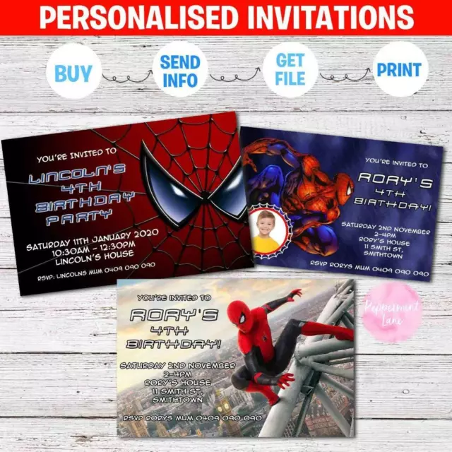 'YOU PRINT & SAVE' Personalised SPIDERMAN Birthday Party Invitation DIGITAL