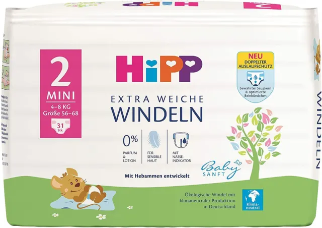 HiPP Babysanft Windeln Mini 2 Einzel  Tragepack 4-8 Kg Windeln