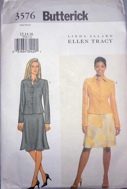 Designer Sewing Pattern Ellen Tracy Butterick 3576 Jacket, Skirt Size 12-14-16