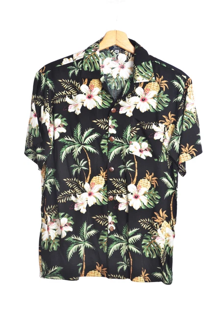 Chemise hawaienne homme noire motifs fleurs et ananas - Slim fit - GL BOUTIK