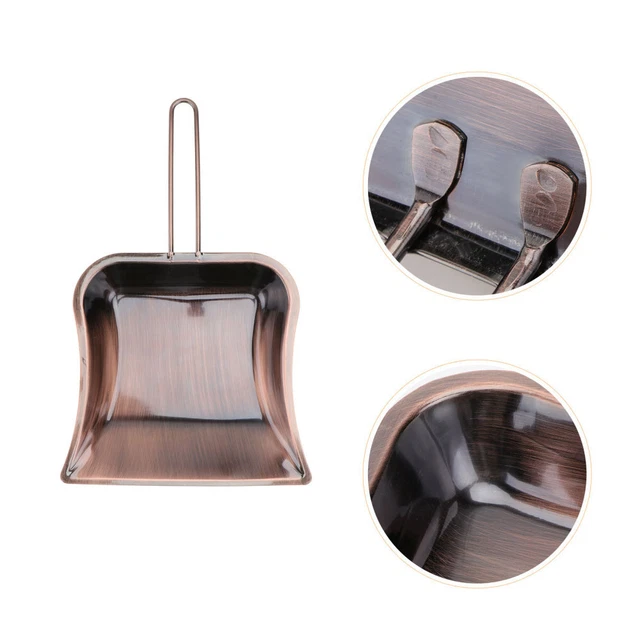 Latón Dustpan Acero Inoxidable Metal Mango Polvo De pie Sartén Polvo Marrón