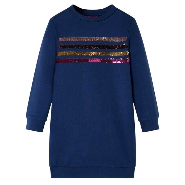 Abito in Felpa da Bambina con Strisce Paillettes Blu Marino 128 vidaXL