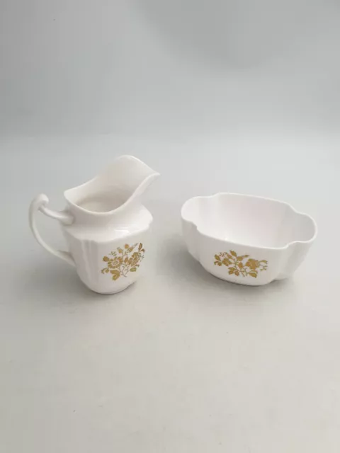 Spode Beaumont Knochen Porzellan Milchkanne & Zuckerschale Duo Gold Blumenstrukturiert