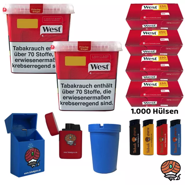 West Red Tabak/Stopftabak Giga Box 2x 190g, 1000 Extra Hülsen, viel Zubehör