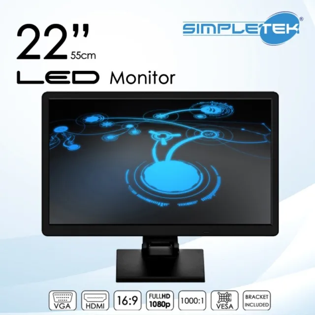 LED Monitor 22 " 16:9 Wide 1080P Full HD HDMI VGA Vesa Screen