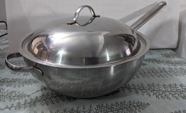 Gran sartén de acero inoxidable, wok, con tapa 30 cm de diámetro, 11 cm de profundidad