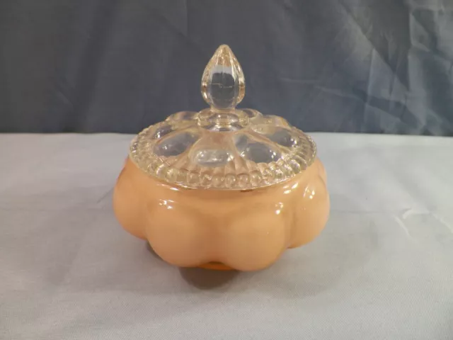 Fenton Pink Overlay Glass Melon Vanity Dresser Puff Box