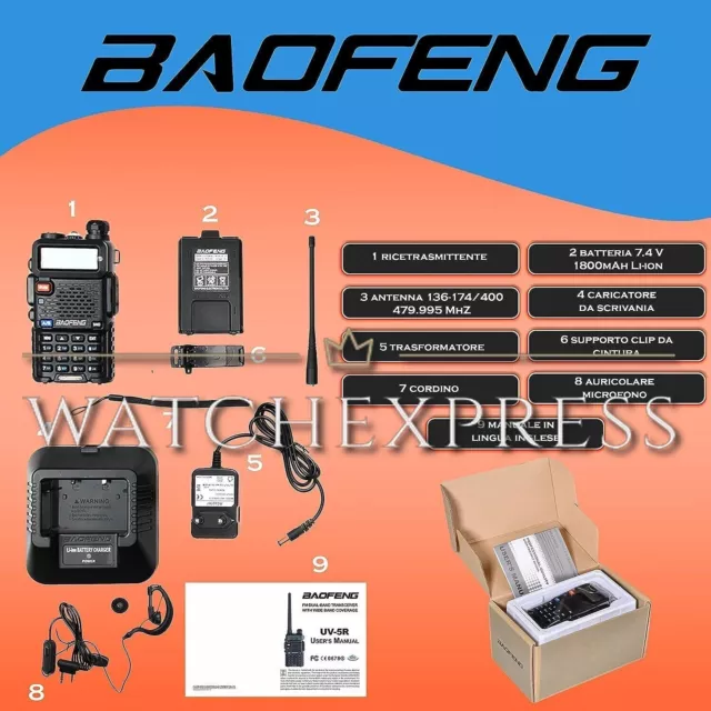 Baofeng-Uv-5R Ricetrasmittente Vhf/Uhf Dual Band Radio 136-174 400-480 Mhz Dsi