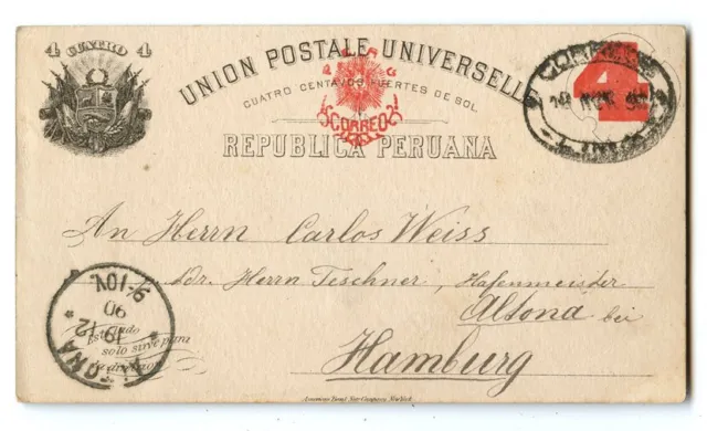 Peru Ganzsache  Lima - Altona / Hamburg 1890