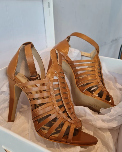 Sandales San Marina Talons Aiguilles En Cuir Camel - Taille 38, Occasion TTBE