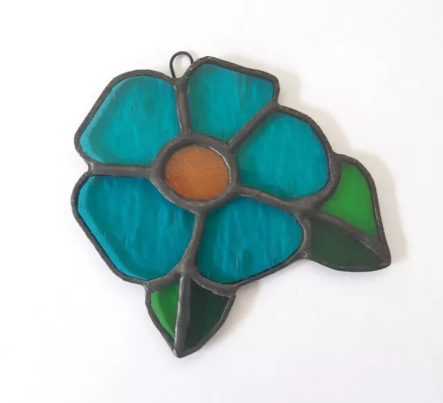 Stained Glass Small Blue Flower, Artisan Leadlight Suncatcher New