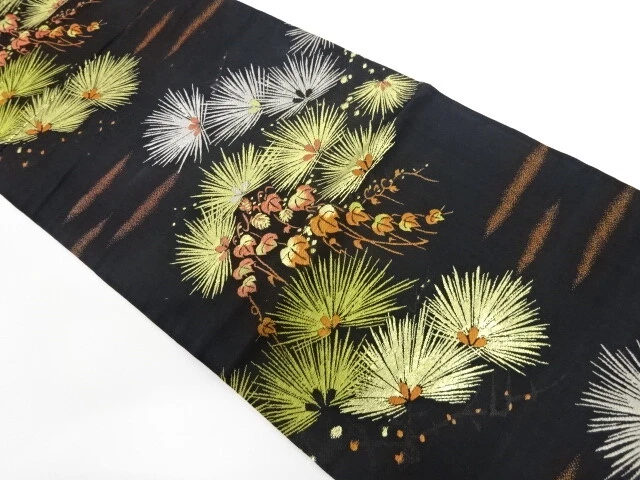 6253319: Japanese Kimono / Antique Nagoya Obi / Woven Pine With Ivy & Haze