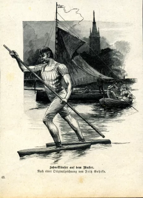 Fritz Gehrke -- Schnellläufer auf dem Wasser - Holzstich--aus 1893