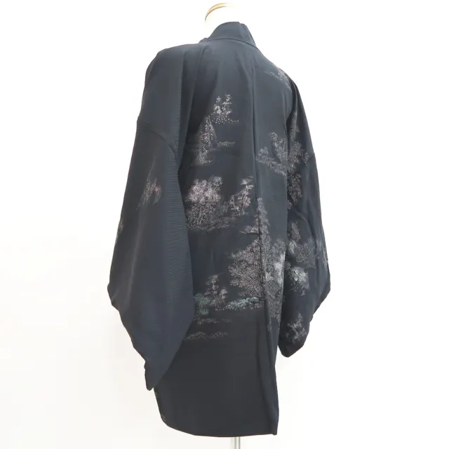 9371F5 Silk Vintage Japanese Kimono Haori Jacket Zen Temple Landscape 2