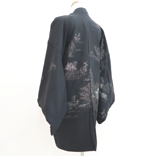 9371F5 Silk Vintage Japanese Kimono Haori Jacket Zen Temple Landscape 2