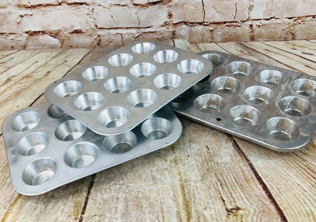De colección Mini Muffin Cupcake Sartenes Aluminio Artesanal Almacenamiento Cuentas Pantalla